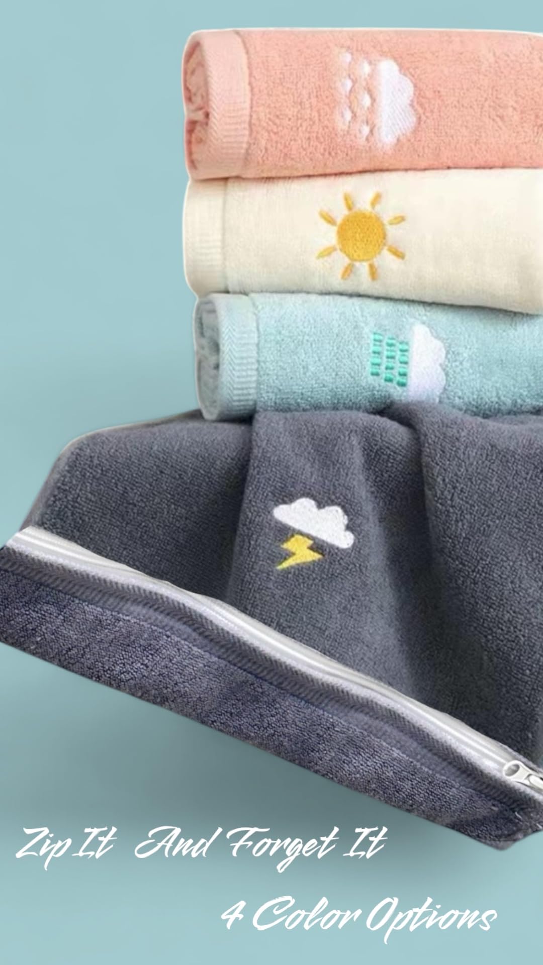 ZipTowel - Laundry Reducing,  100% Cotton Hand Towel, Unique Zipper Design